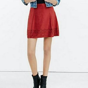 Express dark red faux suede skirt